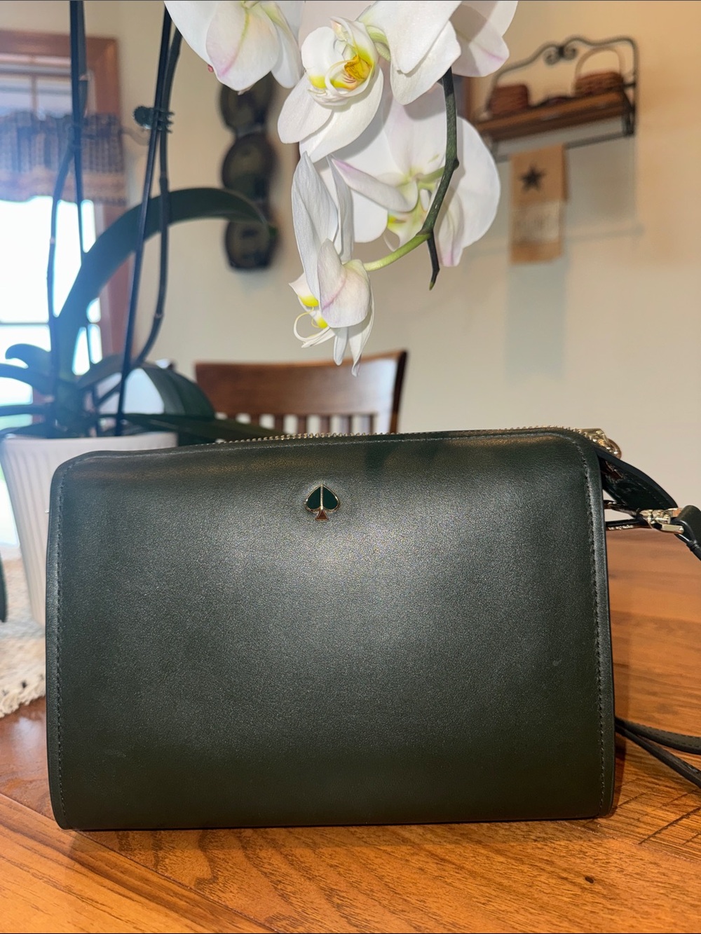 Kate Spade  Dark Green Leather Crossbody with Spade Logo